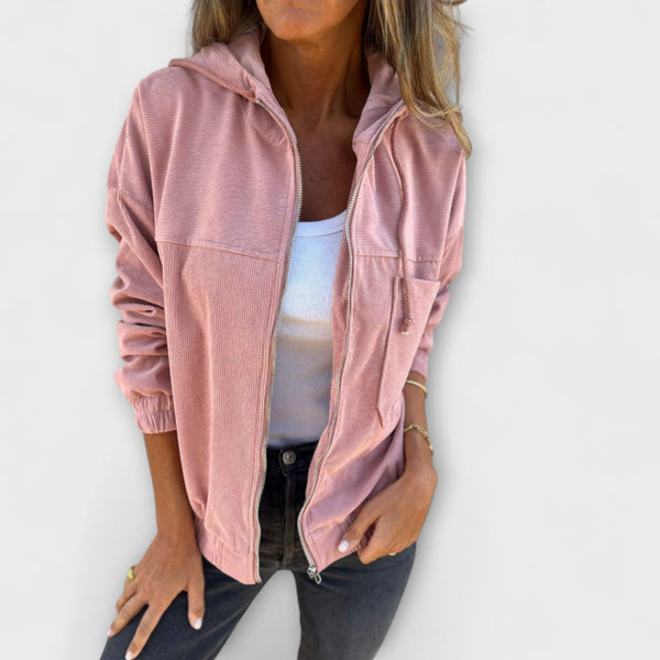 Ella - Veste à capuche en velours côtelé zippée