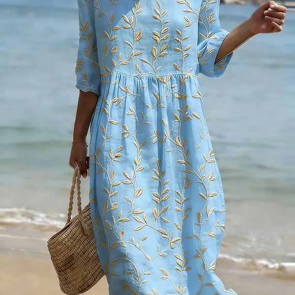Natalie | Plant & Flower Print Round Neck Midi Dress