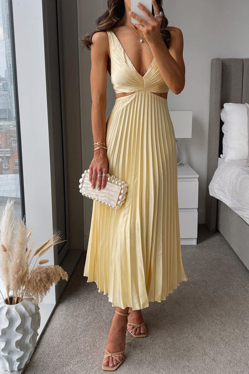 EVA™ | Robe Maxi Plissée Sans Manches avec Taille Découpée