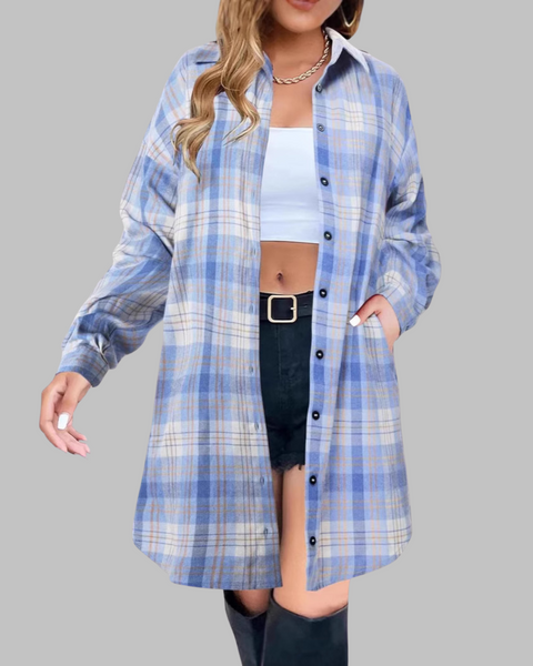 PALOMA™ - Veste à Carreaux Chic à Manches Longues Boutonnée