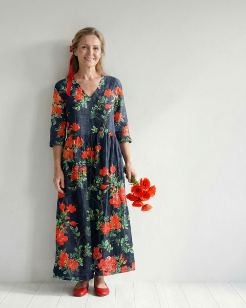 Cyrus | Calm Drape Floral Midi Dress