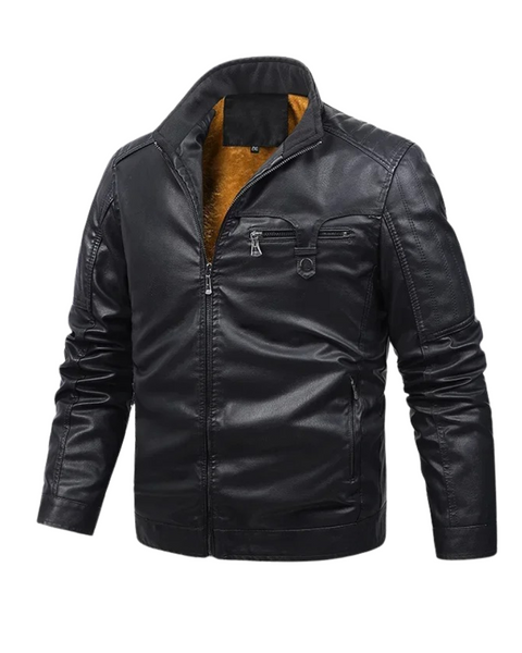 Veste en Cuir Doublée Fleece Rétro