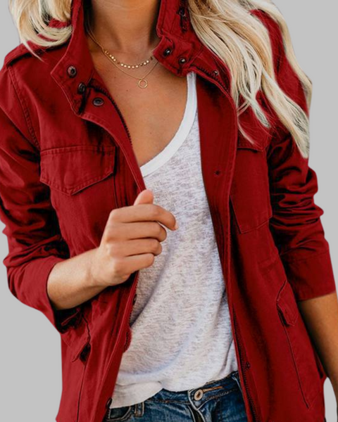 OLGA™ - Veste Militaire Vintage avec Fermeture Éclair et Boutons