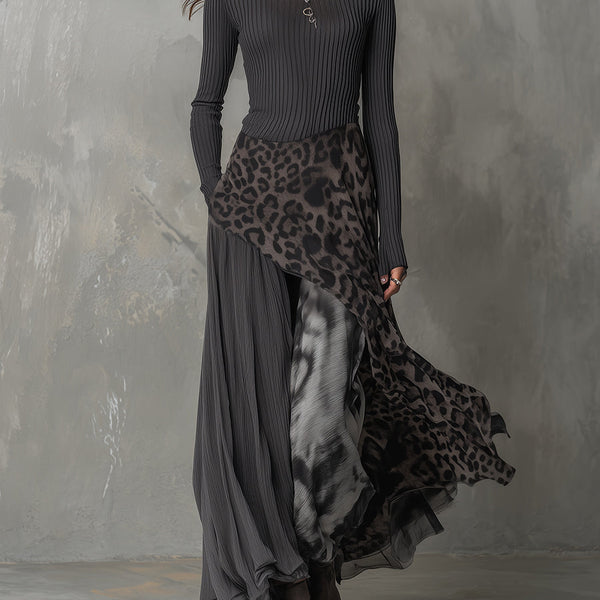 Martina | Long bohemian-style dress with leopard print