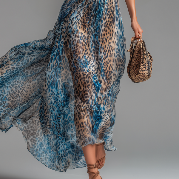 🔥 Selvaggia – Leopard Print Off-Shoulder Chiffon Maxi Dress