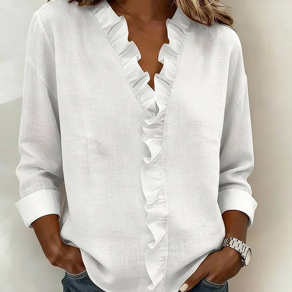 Indie | Blouse avec Volants, Col en V et Manches Longues