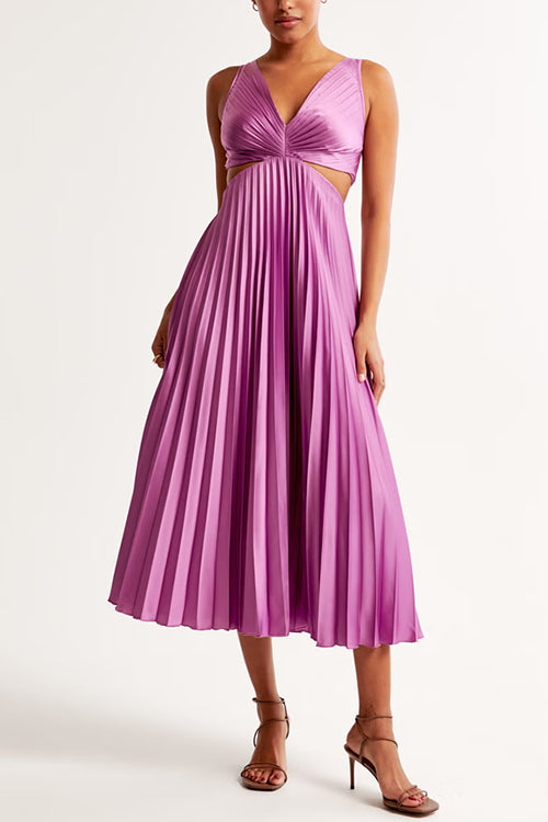 EVA™ | Robe Maxi Plissée Sans Manches avec Taille Découpée