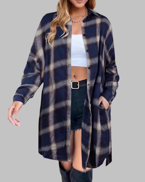 PALOMA™ - Veste à Carreaux Chic à Manches Longues Boutonnée