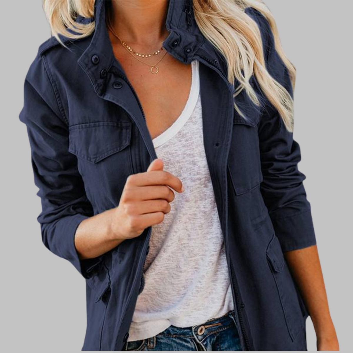 OLGA™ - Veste Militaire Vintage avec Fermeture Éclair et Boutons