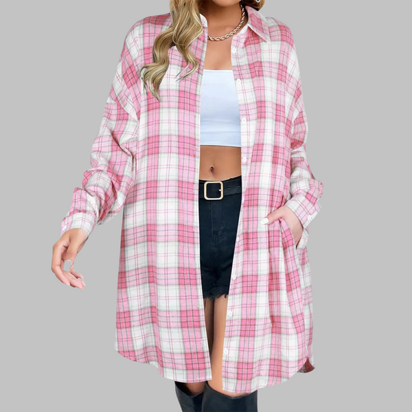 PALOMA™ - Veste à Carreaux Chic à Manches Longues Boutonnée