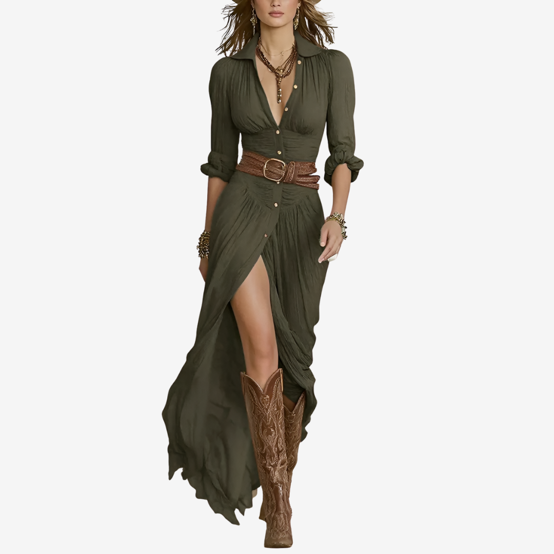 Robe fluide maxi ceinturée Eve™