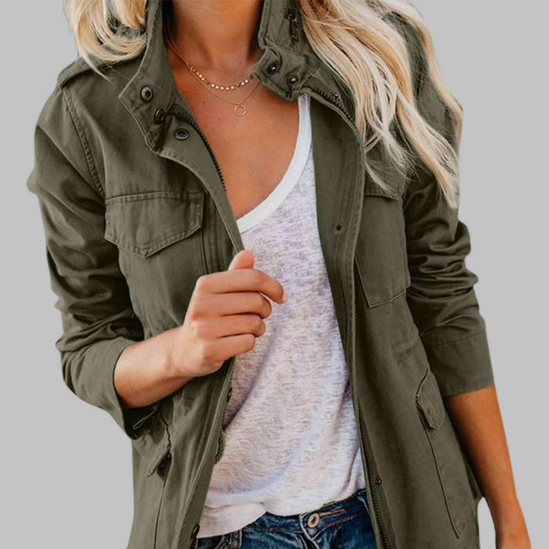 RHODA™ - Veste militaire vintage à zip et boutons