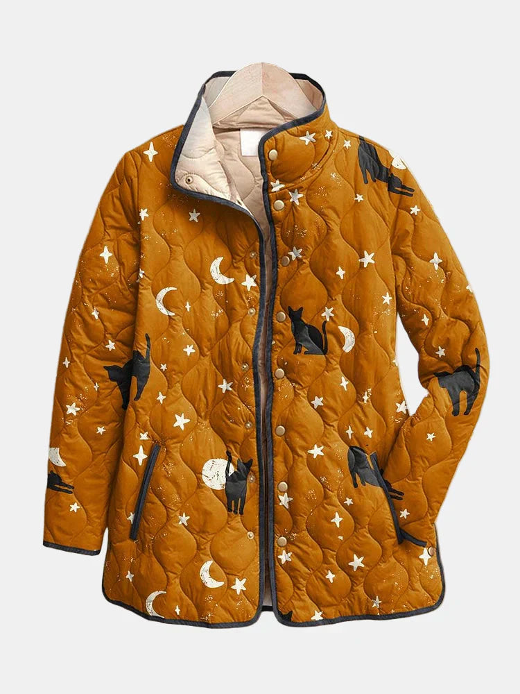 Eira | Veste matelassée noire à imprimé Halloween chat