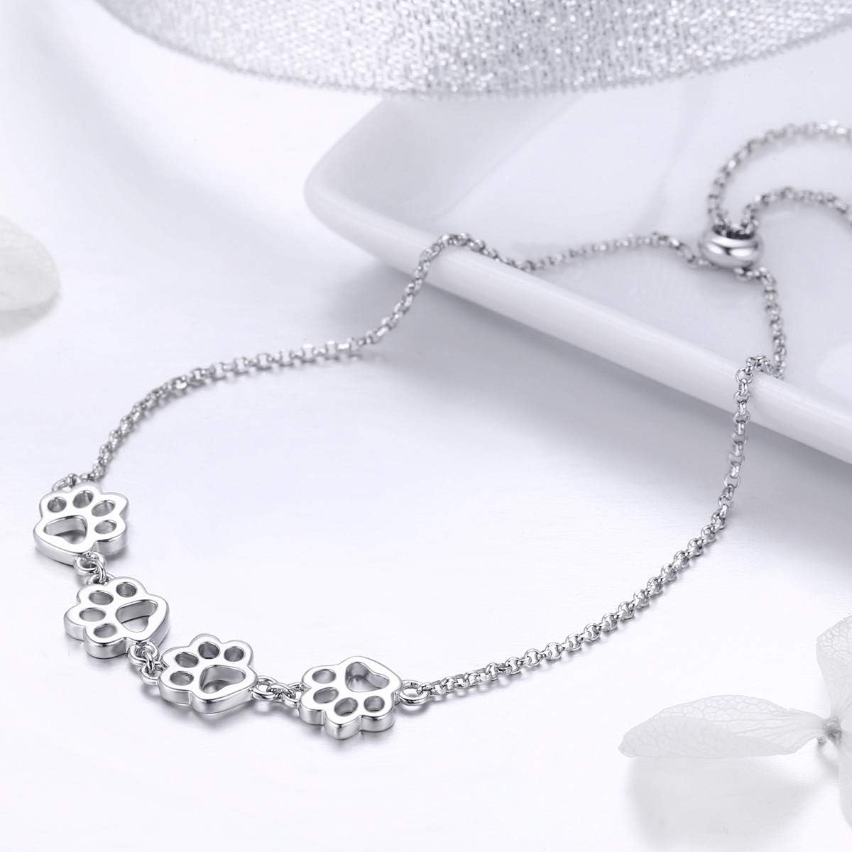 Silver Paw Print Bracelet – Adjustable Fit