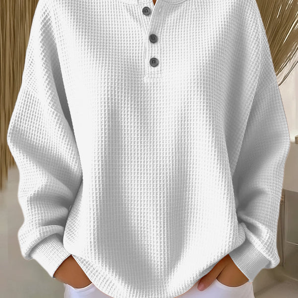 Anne - T-shirt Henley en Tricot Waffle Confortable