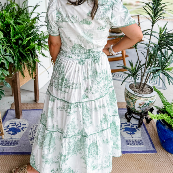 Marcelline| Timeless Toile Maxi – Elegant Flattering Comfort with Effortless Flow