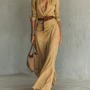 ESSENTIAL - Maxi Long Dress with Lapel Collar and Long Sleeves for Women