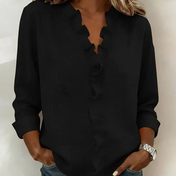 Indie | Blouse avec Volants, Col en V et Manches Longues