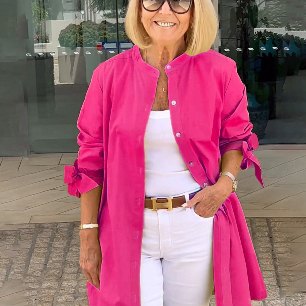 CÉLINA™ - Manteau Chemise Long Chic