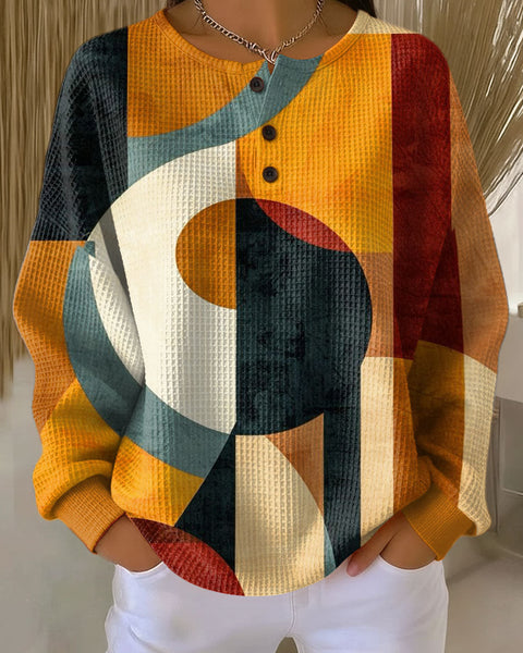 Lærke™ - Pull en Waffle avec Motif Géométrique