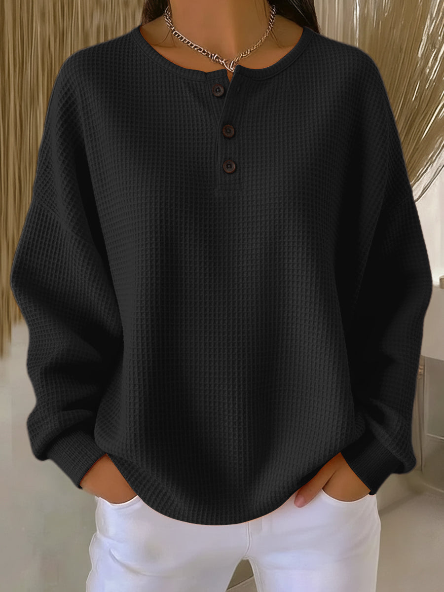 Anne - T-shirt Henley en Tricot Waffle Confortable