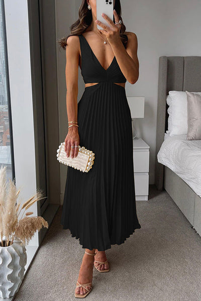 EVA™ | Robe Maxi Plissée Sans Manches avec Taille Découpée