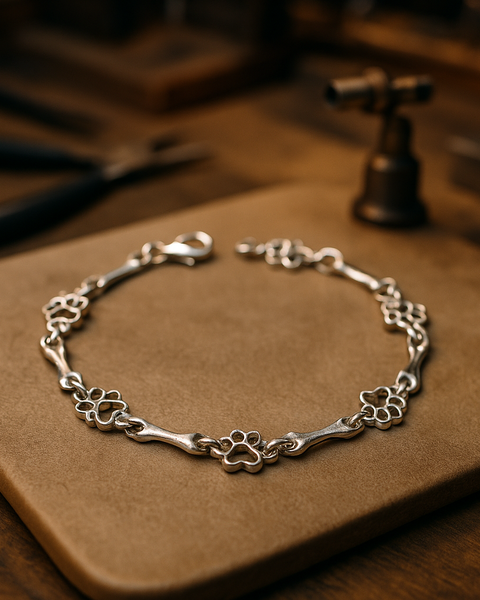 Limited Edition Pure Silver Dog Paw and Bone Charms Bracelet