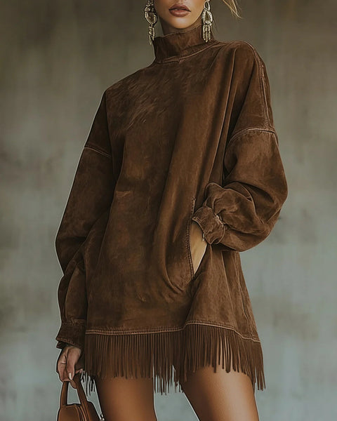 Sheri | Robe en Suède Frangé Confortable