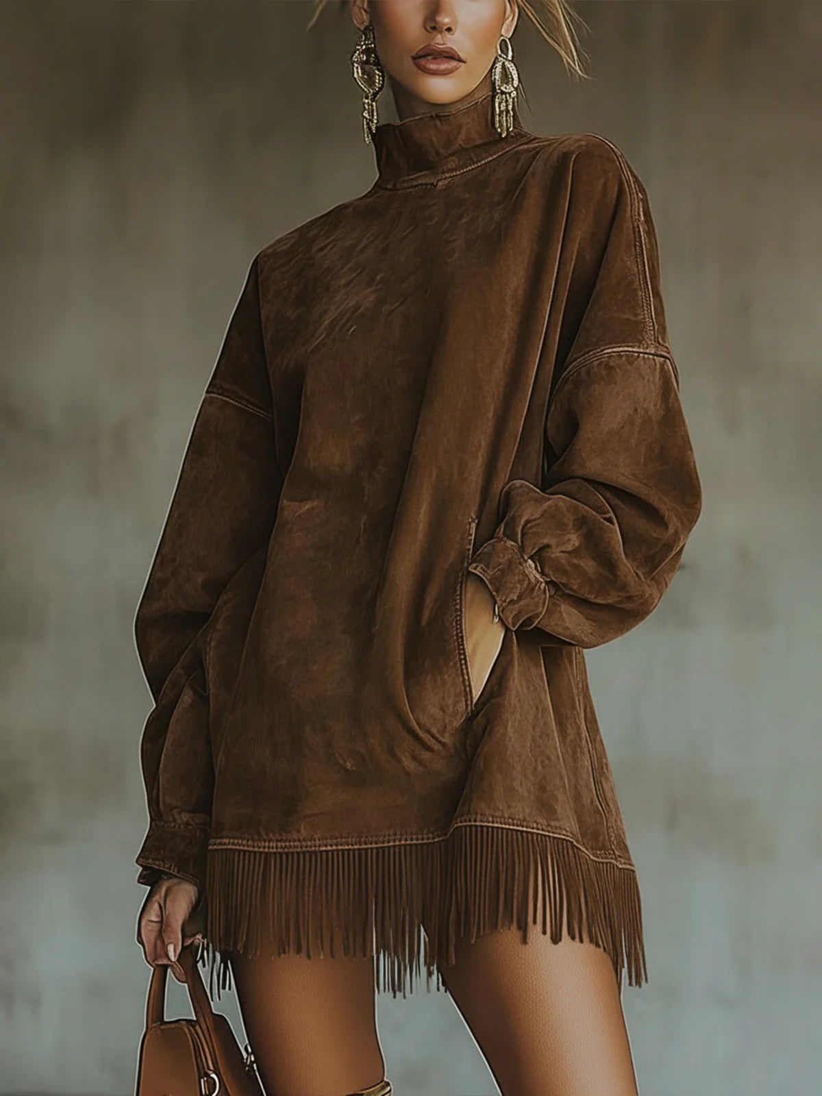 Sheri | Robe Frangée en Suède Doux