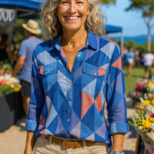 Delina | Geometric Comfort Blouse - Effortless & Flattering