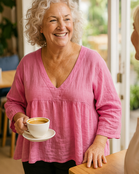 Loretta| V-Neck Cotton-Linen Blouse – Light Elegance with Everyday Ease