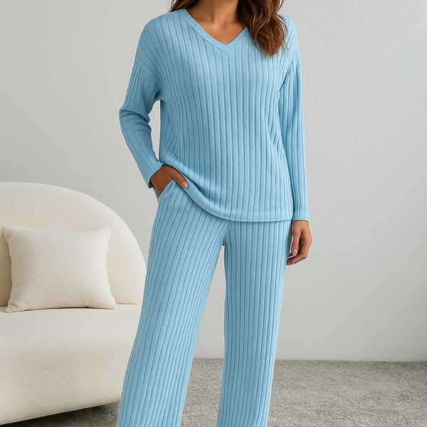 Noelle | V-Neck Ribbed Knit Lounge Set