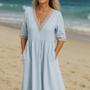 Elayna | Soft-Linen Lace Midi Dress – Effortless Beauty, Everyday Ease