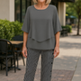 Rosalind| Sophisticated Two-Piece Set – Effortless Style, Lasting Comfort Graphite Stripe