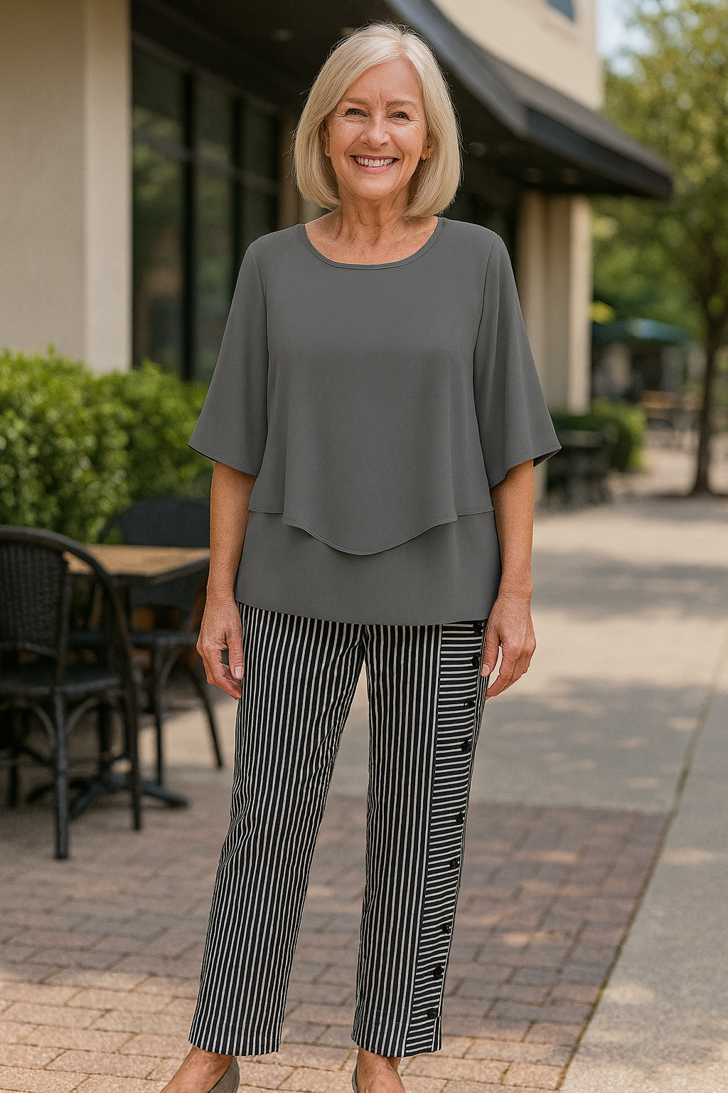 Rosalind| Sophisticated Two-Piece Set – Effortless Style, Lasting Comfort Graphite Stripe