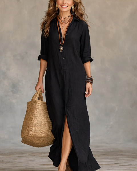 Soline | Relaxed V-Neck Button Maxi Dress
