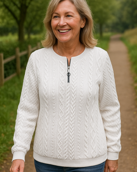 Nestelle | Cable Zip Knit - Comfort, Class and Confidence.