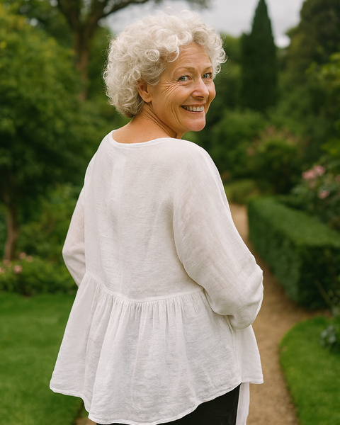 Loretta| V-Neck Cotton-Linen Blouse – Light Elegance with Everyday Ease