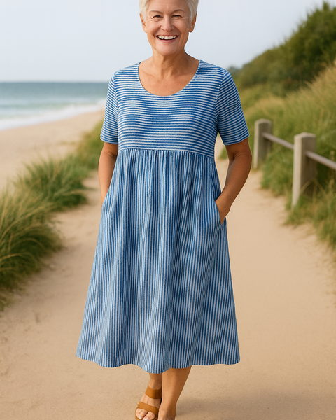 Louise | Striped Midi Dress – Effortless Comfort, Everyday Confidence