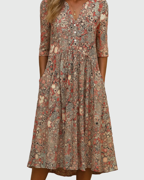 Harlow | Graceful V-Neck Elegance Midi Dress