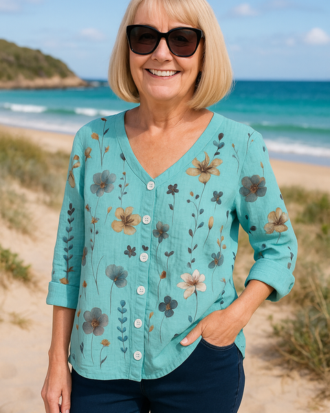 June |  Floral Top - Natural Grace, Effortless Fit
