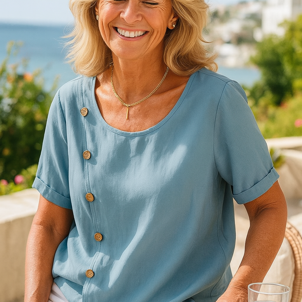 Aria | SoftFlow Button Accent Blouse - Effortless Elegance, Everyday Confidence