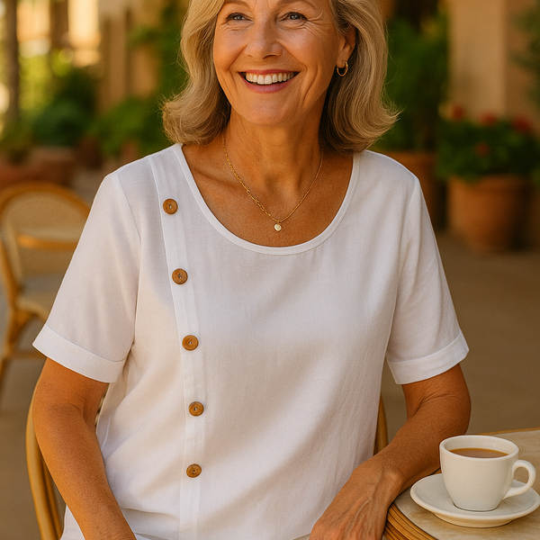 Aria | SoftFlow Button Accent Blouse - Effortless Elegance, Everyday Confidence