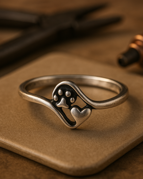 Vintage Silver Paw and Heart Ring