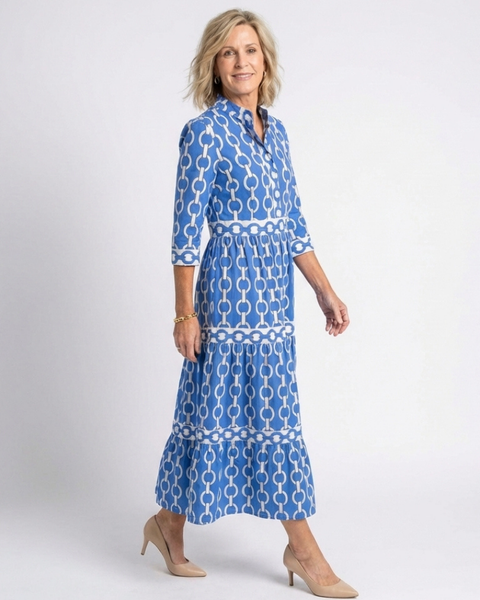 Ysolde | Three Quarter Sleeve Chain Pattern Midi Dress
