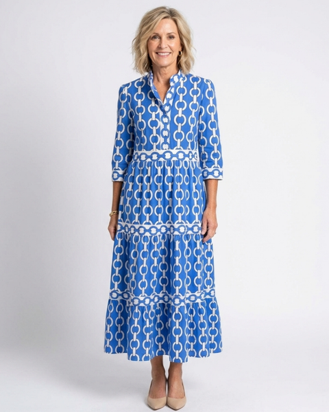Ysolde | Three Quarter Sleeve Chain Pattern Midi Dress