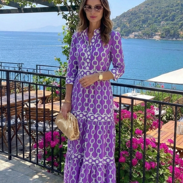Ysolde | Three Quarter Sleeve Chain Pattern Midi Dress