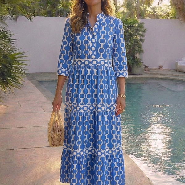 Ysolde | Three Quarter Sleeve Chain Pattern Midi Dress