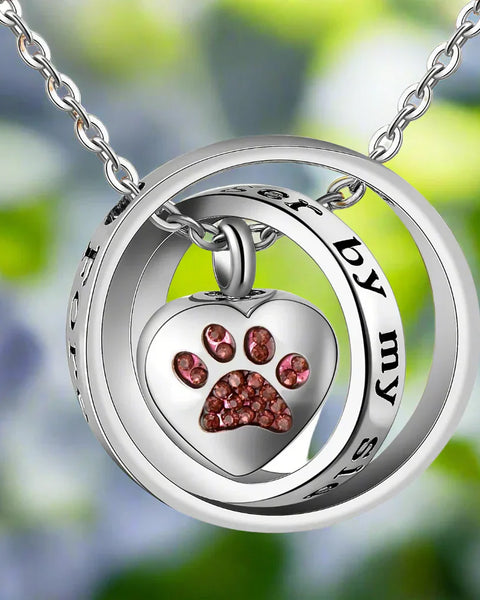 "No Longer By My Side, Forever In My Heart" – Stainless Steel Urn Paw Necklace