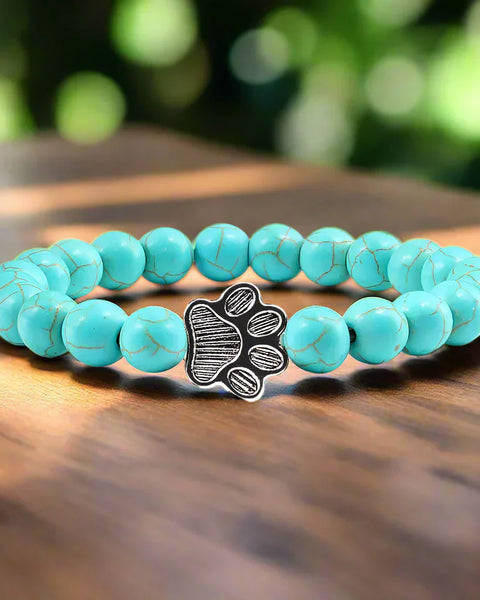 Beaded Paw Bracelet – Natural Stone Design